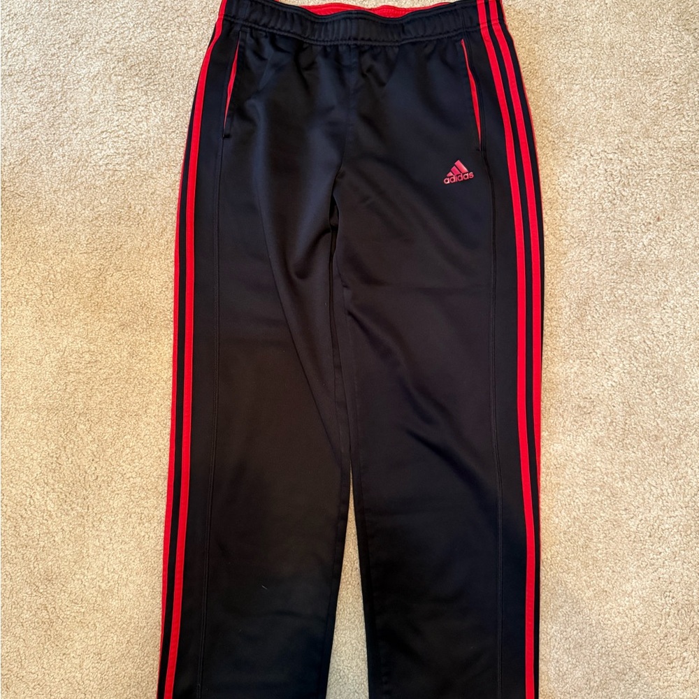 Adidas Black Track Pants with Red Stripes